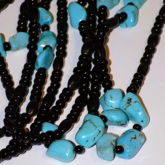 New w/$65.50 Tag Chico's Cayman Black Turquoise Double Strand Beaded Necklace - Picture 4 of 9